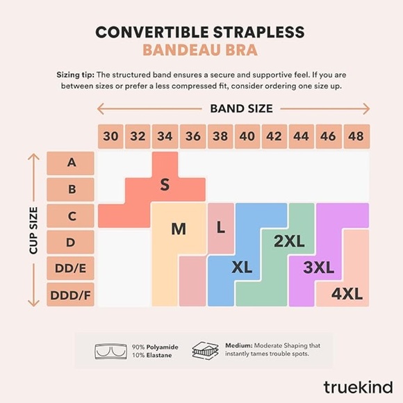 NWT Truekind Beige Wireless Strapless Bandeau Bra Size Large - Picture 2 of 7